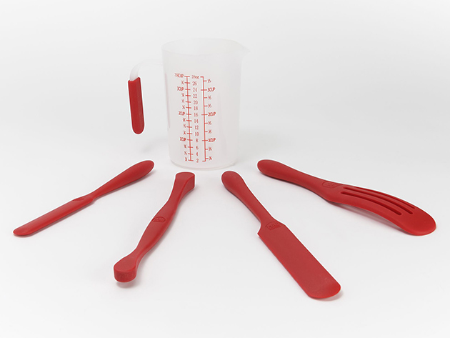 Mad Hungry 4-Piece Silicone Spurtle Set + Measuring Cup (Red)