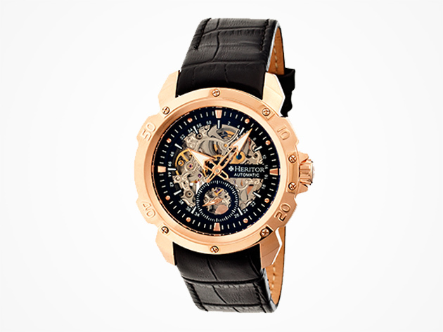 Heritor Carter Leather Watch (Rose Gold)