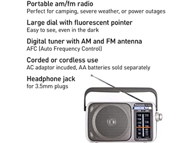 Panasonic RF-2400 Portable AM/FM AC Powered Battery Operated Analog Radio,Silver (Refurbished, No Retail Box)