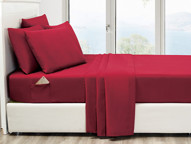 6-Piece Burgundy Ultra Soft Bed Sheet Set with Side Pockets