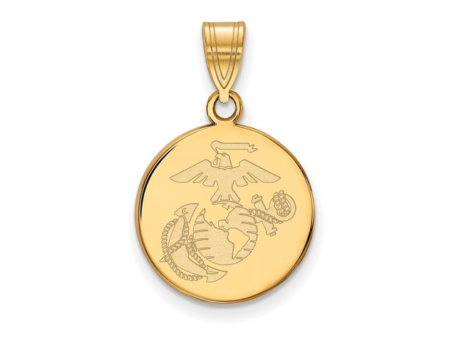 SS 14k Yellow Gold Plated Medium U.S. Marine Corps Disc Pendant