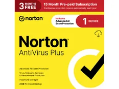 Norton AntiVirus Plus 2GB PC Cloud Backup 1 Device (15-Month Subscription)