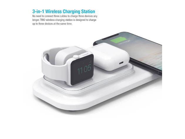 QuikCell QCTRIOWHT Trio 3-in-1 Qi Wireless Charger
