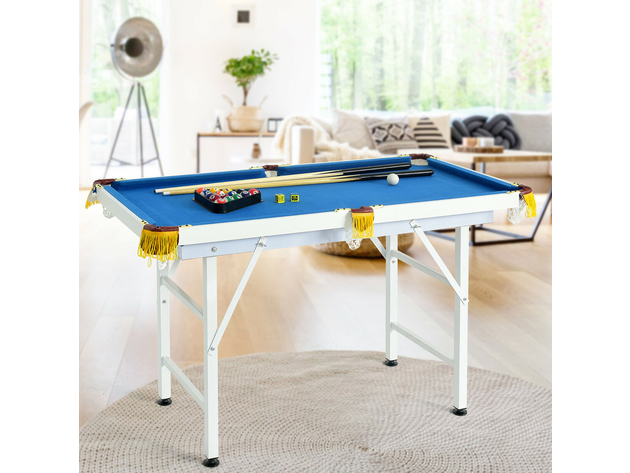 Costway 47'' Folding Billiard Table Pool Game Table for Kids w/ Cues & Chalk & Brush - Blue