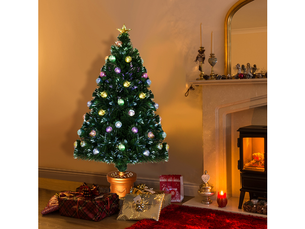 Costway 4Ft Pre-Lit Fiber Optical Firework Christmas Tree Gold Top Star - Green