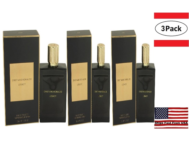 3 Pack Cristiano Ronaldo Legacy by Cristiano Ronaldo Eau De Toilette Spray 3.4 oz for Men