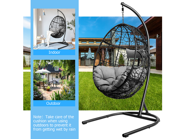 Costway Hammock Chair with Stand Hanging Cushioned Swing Egg Chair - Black