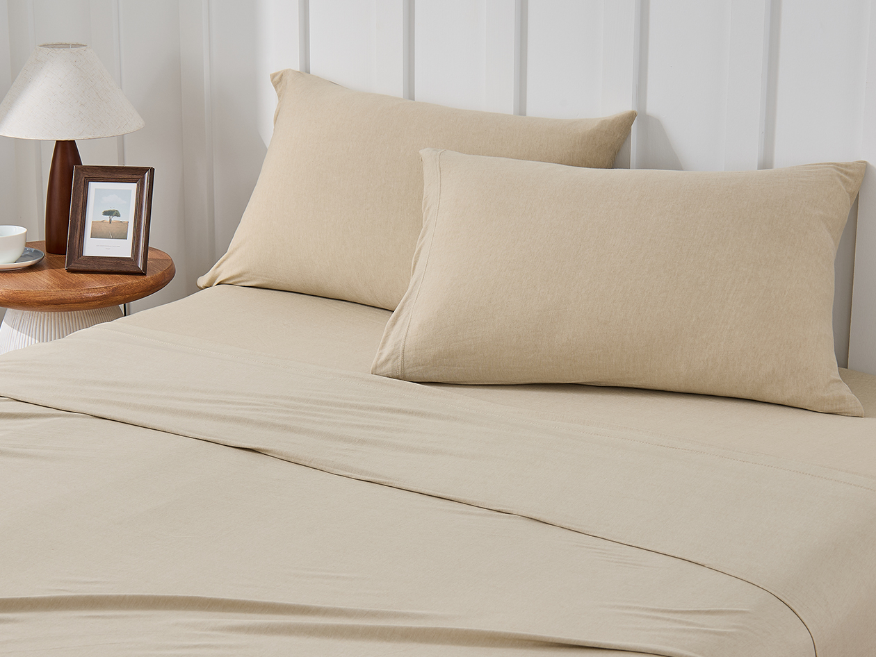Kathy Ireland 4 Piece Heathered Jersey Knit Cotton Sheet Set (King/Oatmeal)
