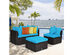 Costway 4 Piece Patio Rattan Wicker Furniture Set Cushioned Sofa Ottoman Garden - Turquoise