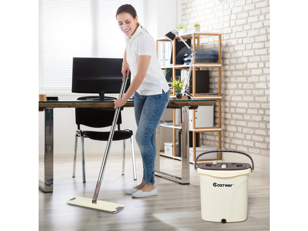 Flat Squeeze Mop with Bucket Hand Free Wringing Floor Cleaning