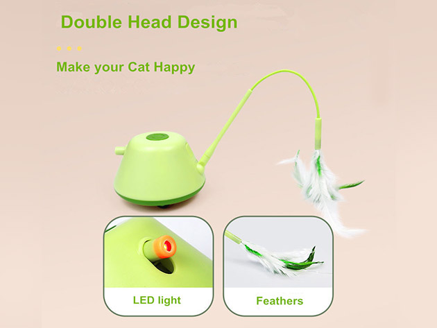 Automated Cat Robot Toy with LED & Feathers (Green)