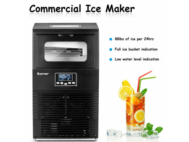 Costway Portable Heavy Duty Built-In Commercial Ice Cube Maker Machine 88Lbs Restaurant - Black