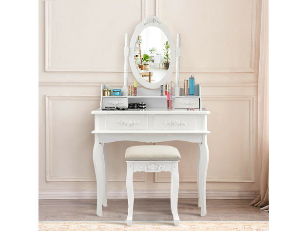 Costway Vanity Makeup Dressing Table Jewelry Storage Stool - White