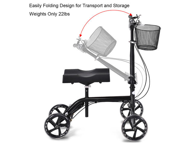 Costway Steerable Foldable Knee Walker Scooter Turning Brake Basket Drive Cart Black