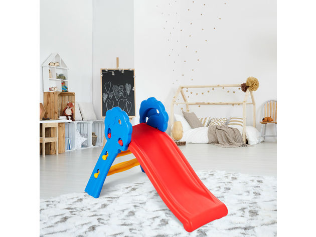 Costway Children Kids Junior Folding Climber Play Slide Indoor Outdoor Toy Easy Store - Blue + Red + Yellow