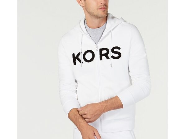 Michael Kors Men's Logo Fleece Full-Zip Hoodie White Size Small