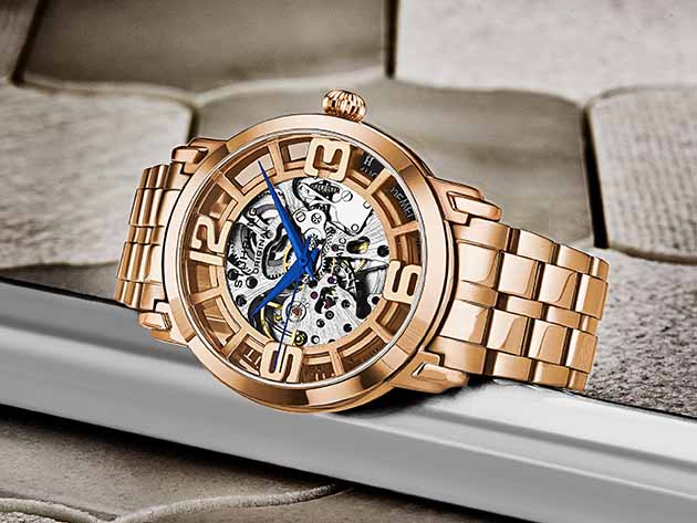 Stührling Winchester 3964 Automatic 42mm Skeleton Watch (Rose Gold)