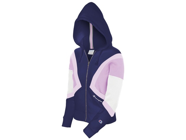 Champion Women's Color Block Hooded Sweatshirt Purple Size Medium