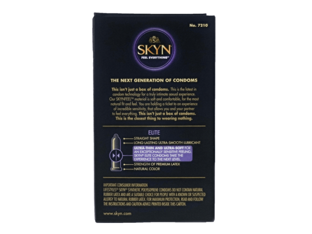 SKYN Elite Ultra Thin and Ultra Soft Lubricated Non Latex Condoms for Better Fit, 10 Count