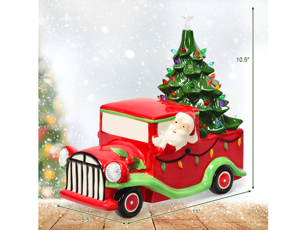 Costway Pre-lit Vintage Tabletop Ceramic Tree and Truck Battery Powered Christmas Decor - Red/Green