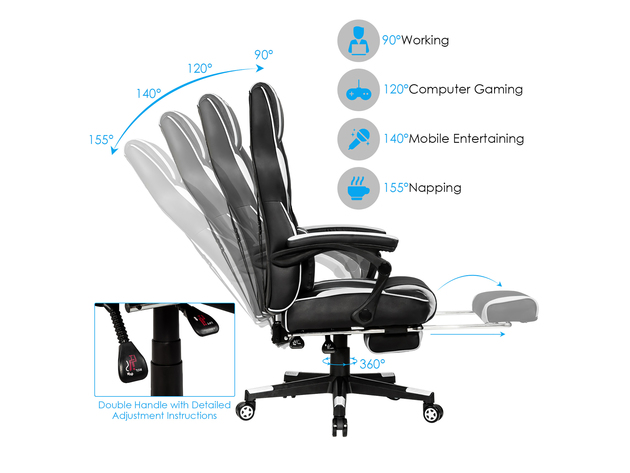 Goplus Reclining Massage Gaming Chair (Black/White)
