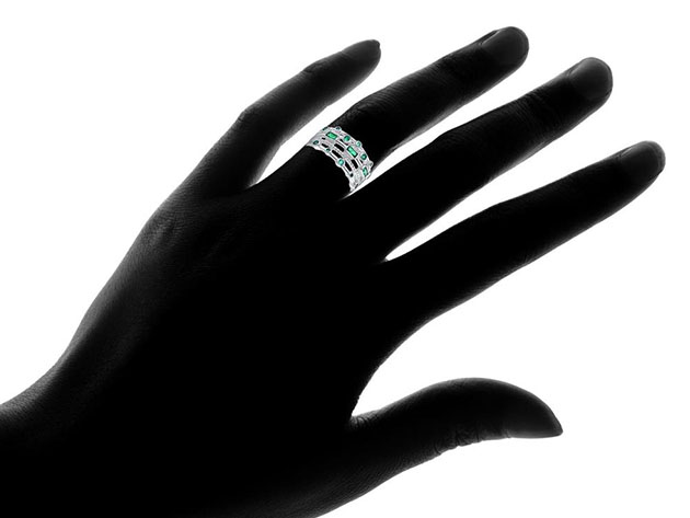 18K White Gold Plated 5-Layer Green Emerald Ring (Size 8)