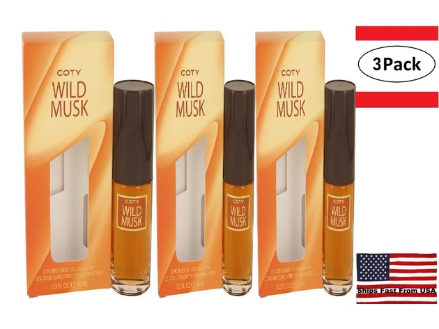 3 Pack WILD MUSK by Coty Concentrate Cologne Spray 1 oz for Women