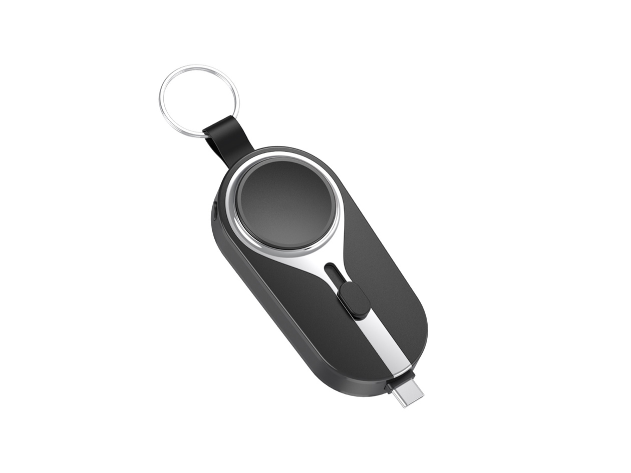 iCharge Nano 2000mAh Keychain USB-C Power Bank & Apple Watch Charger (Pebble Black)