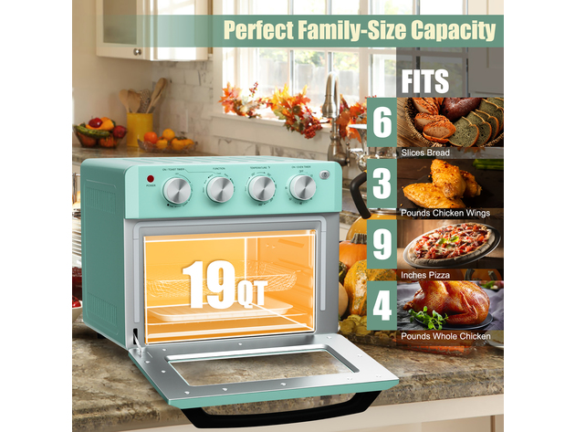 Costway Air Fryer Toaster Oven 19 QT Dehydrate Convection Ovens w/ 5 Accessories - Mint Green