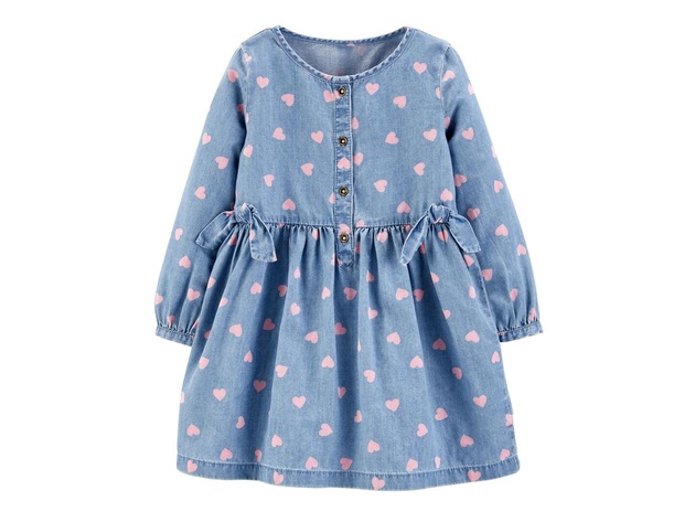 Carters Baby Girls Chambray Heart Dress Blue Size 9 Months