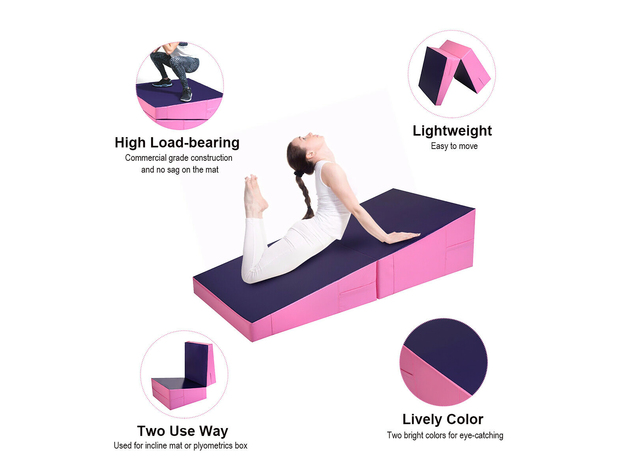 Costway Incline Gymnastic Pad Folding Wedge Ramp Gym Fitness Exercise Sport Tumbling Mat - Purple