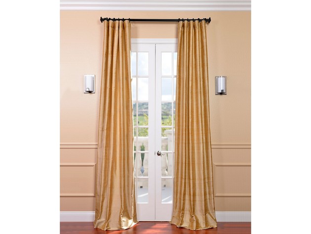 Exclusive Fabrics & Furnishings Textured Dupioni Silk 50 Inches x 108 Inches Curtain Panel, Give Any Room a Stylish Glow, Light Beige