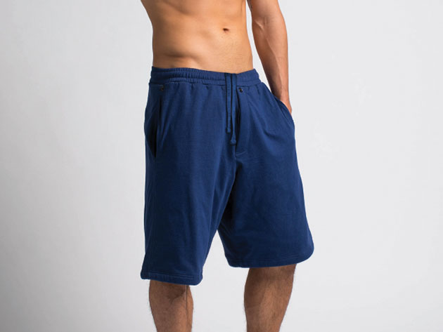 DudeRobe Shorts: Men's Luxury Towel-Lined Shorts (Navy, L/XL)