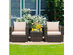 Costway 3 Piece Patio Rattan Furniture Set Conversation Wicker Sofa Set w/Cushion Garden - Brown