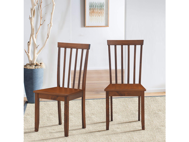 Costway Set of 2 Dining Chair Kitchen Spindle Back Side Chair with Solid Wooden Legs Walnut