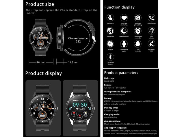 PADY X6 2 in 1 Smart Watch with Earbuds Smartwatch