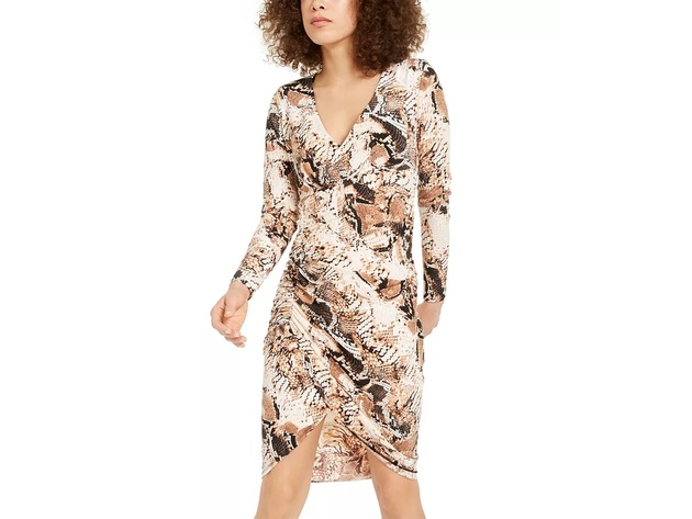 INC International Concepts Women's Printed Tulip-Hem Midi Dress Brown Size XX Large
