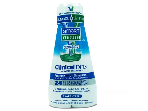 SmartMouth Clinical Activated Oral Rinse Mouthwash Treatment, 24 Hour Bad Breath Prevention, Clean Mint, 32 Ounces