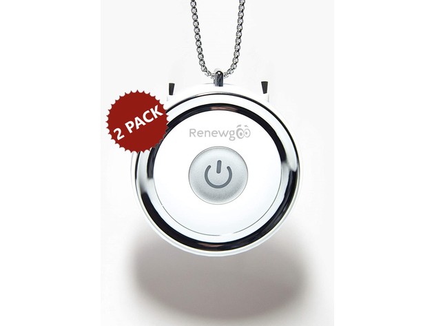 2-PACK Renewgoo Personal Travel Mini Portable Air Purifier Necklace, Negative Ion No Filter Odor Eliminator Cleaner for Remove Pets Smell, Smoke, Allergies & Smoke Dust - White