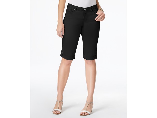 Style & Co Women's Cuffed Denim Skimmer Shorts Black Size 16