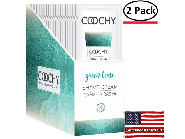 ( 2 Pack ) Coochy Shave Cream - Green Tease - 15 ml Foils 24 Count Display