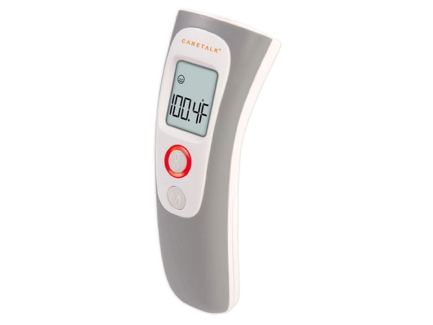 CareTalk Non-Contact Infrared Forehead Thermometer, Illuminated LCD with 9 Memories, White/Gray