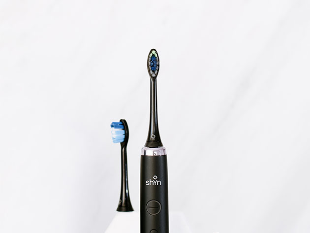 Shyn Sonic Rechargeable Electric Toothbrush with Assorted Brush Heads, Charger & Travel Case (Midnight Black)