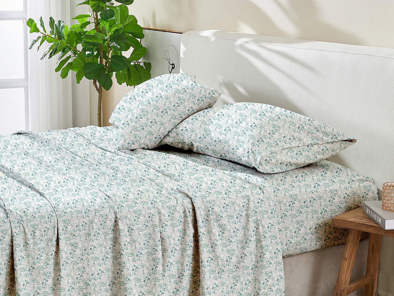3-Piece Floral Print Microfiber Sheet Set (Chamblee Blue/Twin)
