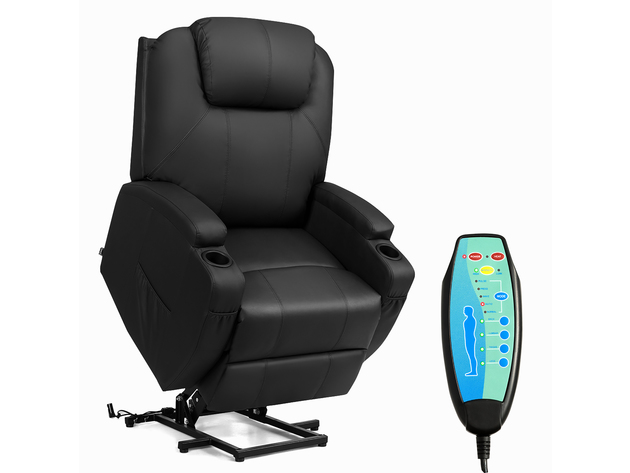 Costway Electric Lift Power Recliner Chair Heated Massage Sofa Lounge w/ Remote Control - Black