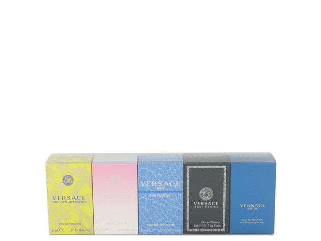 Bright Crystal by Versace Gift Set -- The Best of Versace Men's and Women's Miniatures Collection Includes Versace Eros, Versace Pour Homme, Versace Man Eau Fraiche, Bright Crystal, and Versace Yellow Diamond
