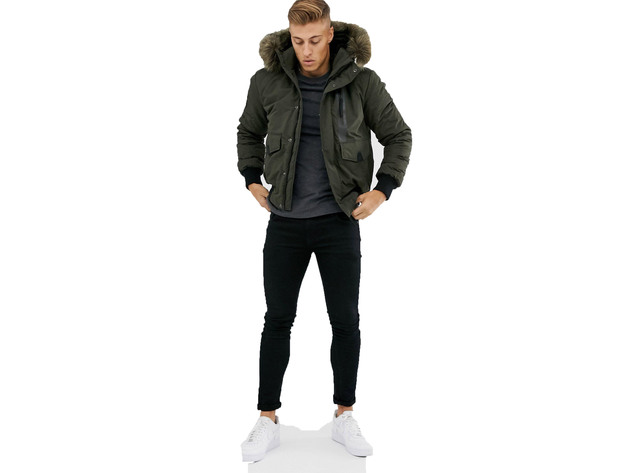 Superdry Men's Everest Hooded Bomber Jacket Armi Size Large