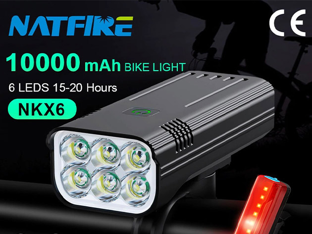 NATFIRE 10000mAh Rechargeable LED Bicycle Light