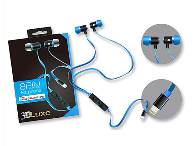 3D Luxe Lightning Earphones with Multifunction Control (Blue)