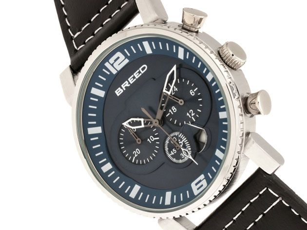 Breed Ryker Chronograph Watch with Leather Band (Black/Silver)